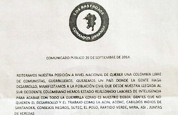 ‘Rastrojos’ amenazan a líderes afro e indígenas del norte del Cauca