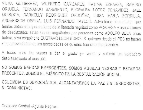 Amenazados 100 demócratas y defensores de los derechos humanos