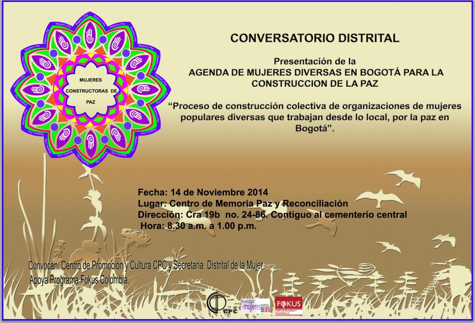 Invitación Presentación Agenda de Mujeres para la Construcción de la paz