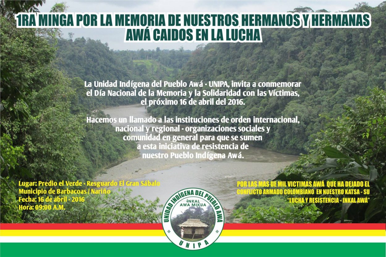 Primera Minga por la memoria de los AWÁ caídos en la lucha