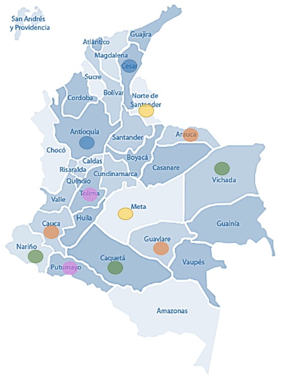 Las zonas veredales transitorias de normalización se sitúan en 12 departamentos